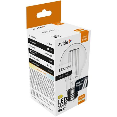 AVIDE LED izzó, filament, E27, gömb, A60, 10,5W, 1521lm, 4000K, AVIDE