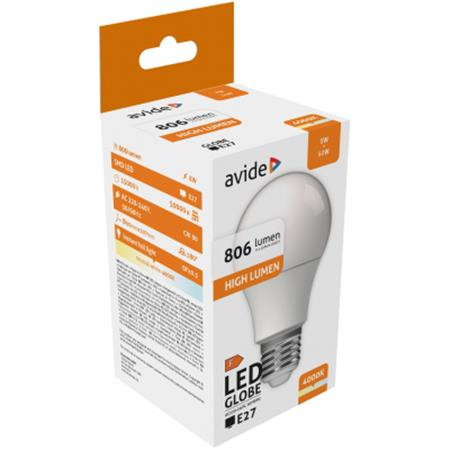 AVIDE LED izzó, E27, gömb, A60, 8W, 806lm, 4000K, AVIDE