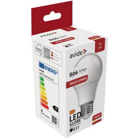 AVIDE LED izzó, E27, gömb, A60, 8W, 806lm, 3000K, AVIDE