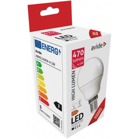 AVIDE LED izzó, E14, kisgömb, G45, 4,5W, 470lm, 3000K, AVIDE