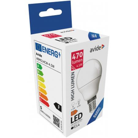 AVIDE LED izzó, E14, kisgömb, G45, 4,5W, 470lm, 6400K, AVIDE