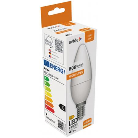 AVIDE LED izzó, E14, gyertya, 6,5W, 806lm, 4000K, AVIDE