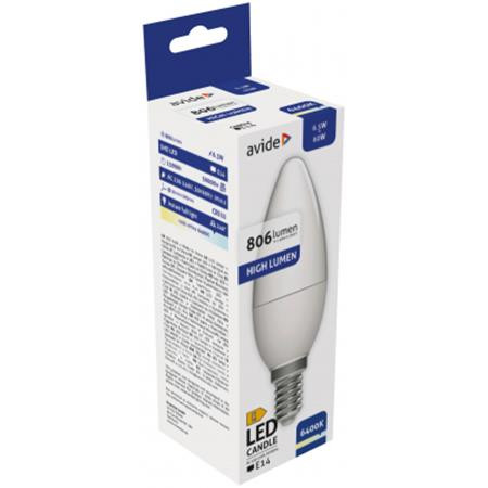 AVIDE LED izzó, E14, gyertya, 6,5W, 806lm, 6400K, AVIDE
