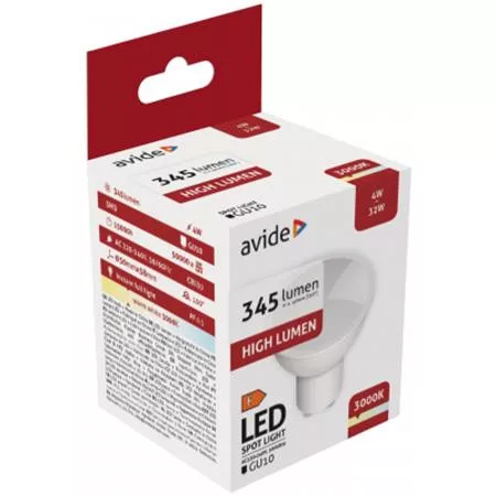 AVIDE LED izzó, GU10 spot, 4W, 345lm, 3000K, AVIDE
