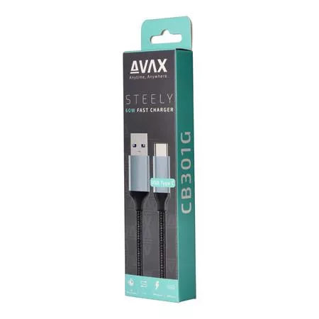 AVAX Töltőkábel, USB-A - USB-C, 1,5 m, AVAX "CB301G", acélszürke
