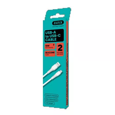 AVAX Töltőkábel, USB-A - USB-C, 18W, 1,5 m, AVAX "CB3301", fehér