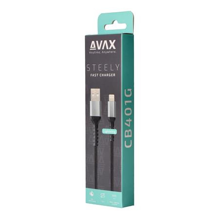 AVAX Töltőkábel, USB-A - lightning (Apple), 20W, 1,5 m, AVAX "CB314 Steel", acélszürke