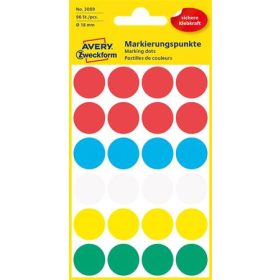   AVERY ZWECKFORM Etikett, 18 mm, kör, AVERY ZWECKFORM, 5 különböző szín, 96 etikett/csomag