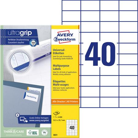 AVERY ZWECKFORM Etikett, univerzális, 52,5x29,7 mm, AVERY ZWECKFORM, 4000 etikett/csomag
