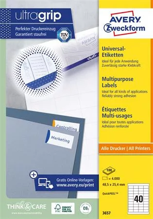 AVERY ZWECKFORM Etikett, univerzális, 48,5x25,4 mm, AVERY ZWECKFORM, 4000 etikett/csomag