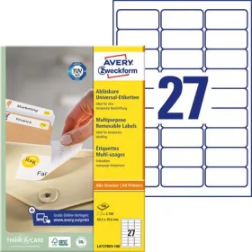   AVERY ZWECKFORM Etikett, univerzális, eltávolítható, 63,5x29,6 mm, AVERY ZWECKFORM, 2700 etikett/csomag