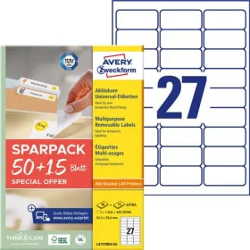   AVERY ZWECKFORM Etikett, univerzális, eltávolítható, 63,5x29,6 mm, AVERY ZWECKFORM, "Sparpack", 1755 etikett/csomag