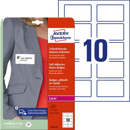 AVERY ZWECKFORM Etikett, eltávolítható, kerekített sarkú, 80x50 mm, textilhez, AVERY ZWECKFORM, 200 etikett/csomag