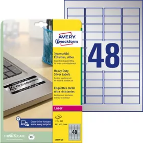   AVERY ZWECKFORM Etikett, 45,7x21,2 mm, poliészter, időjárásálló, AVERY ZWECKFORM, ezüst, 960 etikett/csomag
