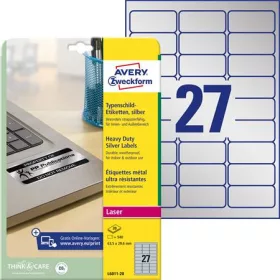   AVERY ZWECKFORM Etikett, 63,5x29,6 mm, poliészter, időjárásálló, AVERY ZWECKFORM, ezüst, 540 etikett/csomag