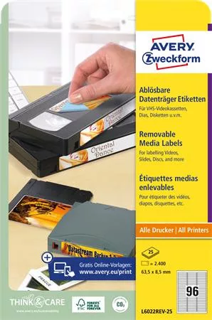 AVERY ZWECKFORM Etikett, univerzális, 63,5x8,5 mm, eltávolítható, kerekített sarkú, AVERY ZWECKFORM, 2400 etikett/csomag