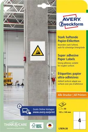 AVERY ZWECKFORM Etikett, univerzális, 105x148 mm, extra erős, AVERY ZWECKFORM, 80 etikett/csomag