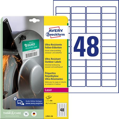 AVERY ZWECKFORM Etikett, univerzális, 45,7x21,2 mm, extra erős, polietilén,  AVERY ZWECKFORM, 480 etikett/csomag