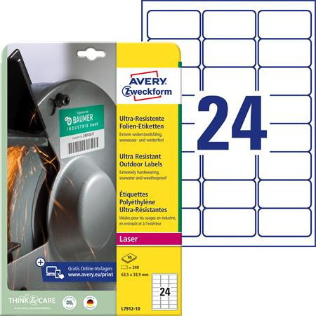 AVERY ZWECKFORM Etikett, univerzális, 63,5x33,9 mm, extra erős, polietilén, AVERY ZWECKFORM, 240 etikett/csomag