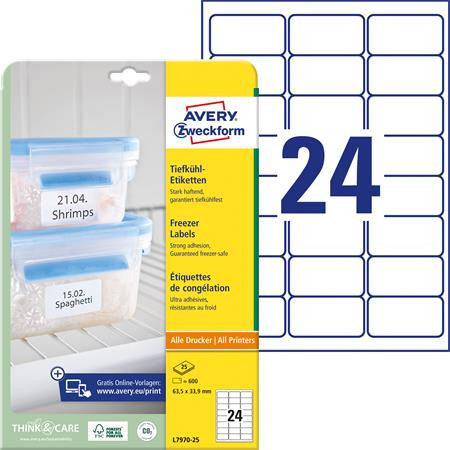 AVERY ZWECKFORM Etikett, 63,5x33,9 mm, fagyasztható, AVERY ZWECKFORM, 600 etikett/csomag