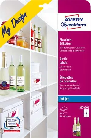 AVERY ZWECKFORM Etikett, borosüveghez, 90x120 mm, AVERY ZWECKFORM, 20 etikett/csomag