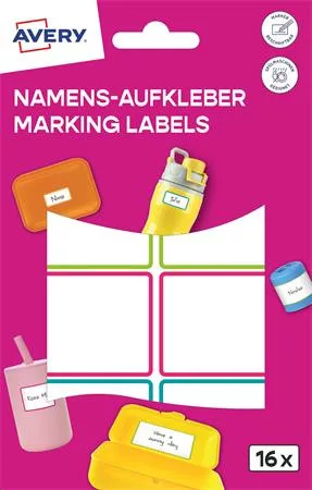 AVERY ZWECKFORM Címke, műanyag, iskolai, 46x33 mm, kézzel írható, AVERY ZWECKFORM, színes, 16 címke/csomag