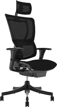 . Főnöki szék, állítható karfával, feszített hálós háttámla, fekete lábkereszt "Mirus", fekete