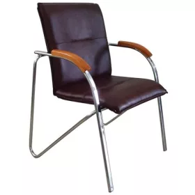   . Tárgyalószék, műbőr borítás, krómozott acélváz, cseresznyefa karfa, "Sabina", fekete