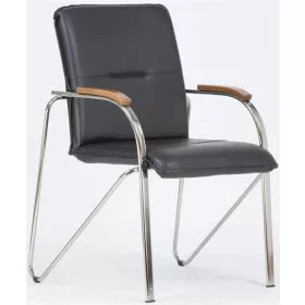   . Tárgyalószék, műbőr borítás, krómozott acélváz, diófa karfa, "Sabina", fekete