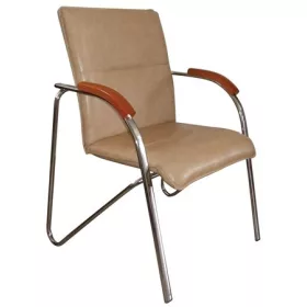   . Tárgyalószék, műbőr borítás, krómozott acélváz, cseresznyefa karfa, "Sabina", bézs