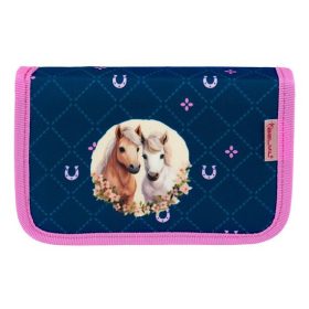   BELMIL Tolltartó, klapnis, cipzáras, BELMIL "Meet your Horses", kék-rózsaszín, lovak