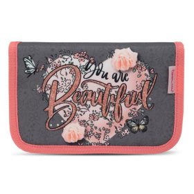   BELMIL Tolltartó, klapnis, cipzáras, BELMIL "Bloomy Blossom", szürke-rózsaszín, szív