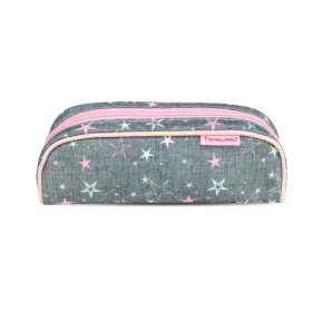   BELMIL Tolltartó, henger alakú, cipzáras, BELMIL "Shine Bright", szürke-rózsaszín, csillagok