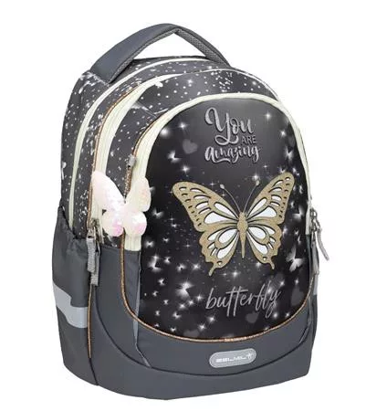 BELMIL Iskolatáska, cipzáras, BELMIL "Leisure Plus Starlight Butterfly", csillagfény pillangó