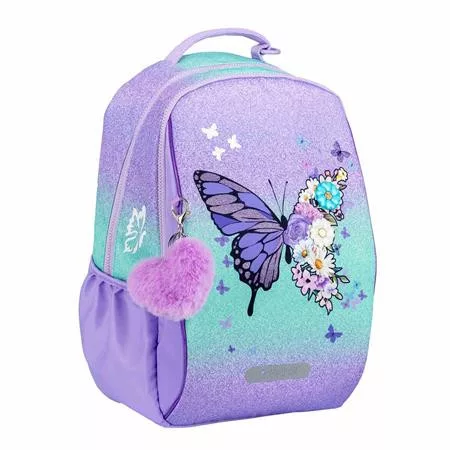 BELMIL Iskolatáska, cipzáras, laptoptartóval, BELMIL "Companion Serenity", lila, pillangó