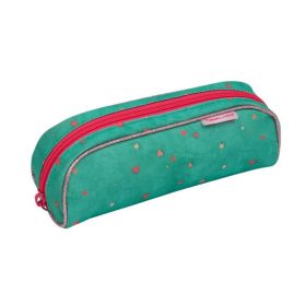   BELMIL Tolltartó, henger alakú, cipzáras, BELMIL "Cute sloth", zöld-rózsaszín, szivecske