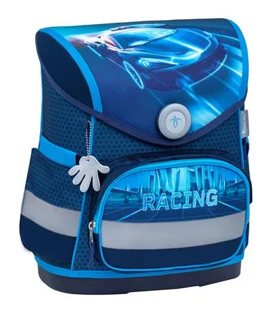 BELMIL Iskolatáska, mágneszárral, BELMIL "Compact Racing Blue Neon", versenyautó