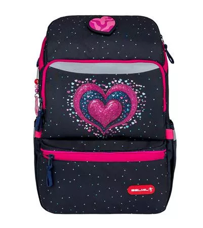 BELMIL Iskolatáska, cipzáras, BELMIL "Zippy Pinky", pink szív