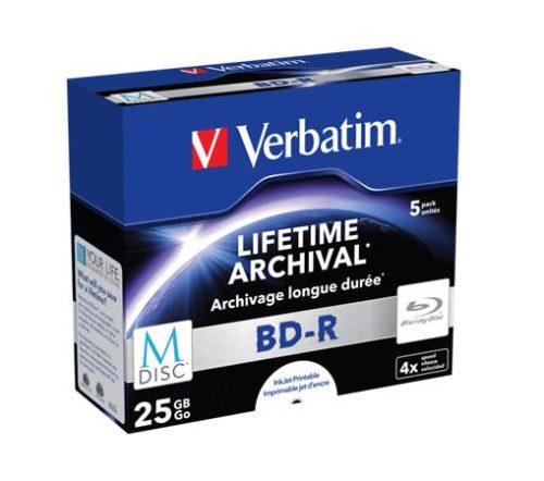 VERBATIM BD-R BluRay lemez, archiváló, nyomtatható, M-DISC, 25GB, 4x, 1 db, normál tok, VERBATIM