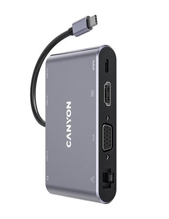 CANYON USB elosztó-HUB, USB-C/USB 3.0/HDMI/VGA/Ethernet/audio, CANYON "DS-14"