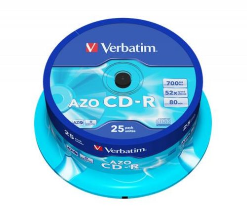 VERBATIM CD-R lemez, Crystal bevonat, AZO, 700MB, 52x, 25 db, hengeren VERBATIM "DataLife Plus"