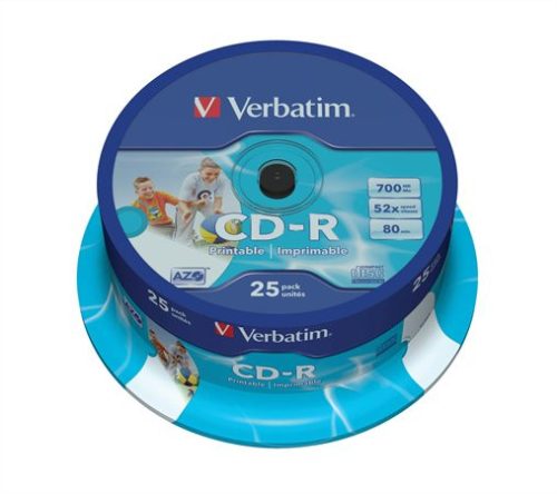 VERBATIM CD-R lemez, nyomtatható, matt, ID, AZO, 700MB, 52x, 25 db, hengeren, VERBATIM