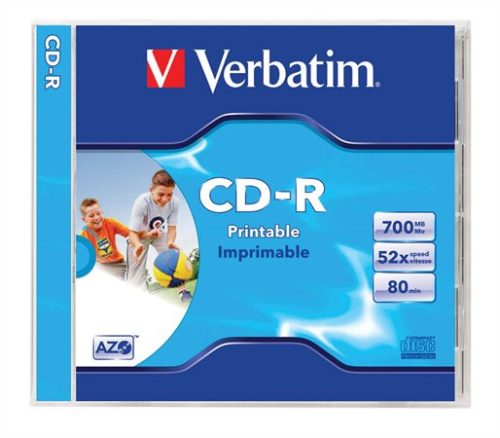 VERBATIM CD-R lemez, nyomtatható, matt, ID, AZO, 700MB, 52x, 1 db, normál tok, VERBATIM