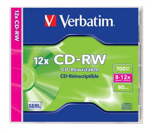 VERBATIM CD-RW lemez, újraírható, SERL, 700MB, 8-12x, 1 db, normál tok, VERBATIM