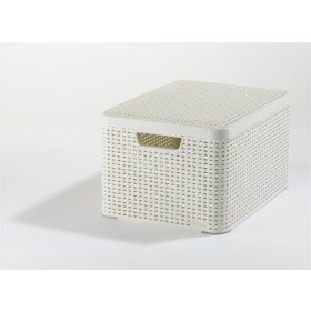   CURVER Rattan hatású kosár tetővel, 30l, törtfehér, CURVER "Style L"