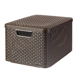   CURVER Rattan hatású kosár tetővel, 30l, sötétbarna, CURVER "Style L"