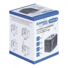   DONAU Utazóadapter, univerzális, gyorstöltő, DONAU "Travel 904", fekete