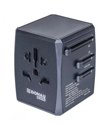 DONAU Utazóadapter, univerzális, gyorstöltő, DONAU "Travel 904", fekete