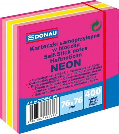 DONAU Öntapadó jegyzettömb, 76x76 mm, 400 lap, DONAU, neon-pasztell mix, rózsaszín árnyalatok