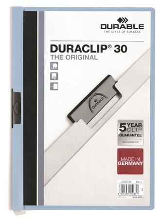 DURABLE Gyorsfűző, klipes, A4, DURABLE "DURACLIP® 30", kék